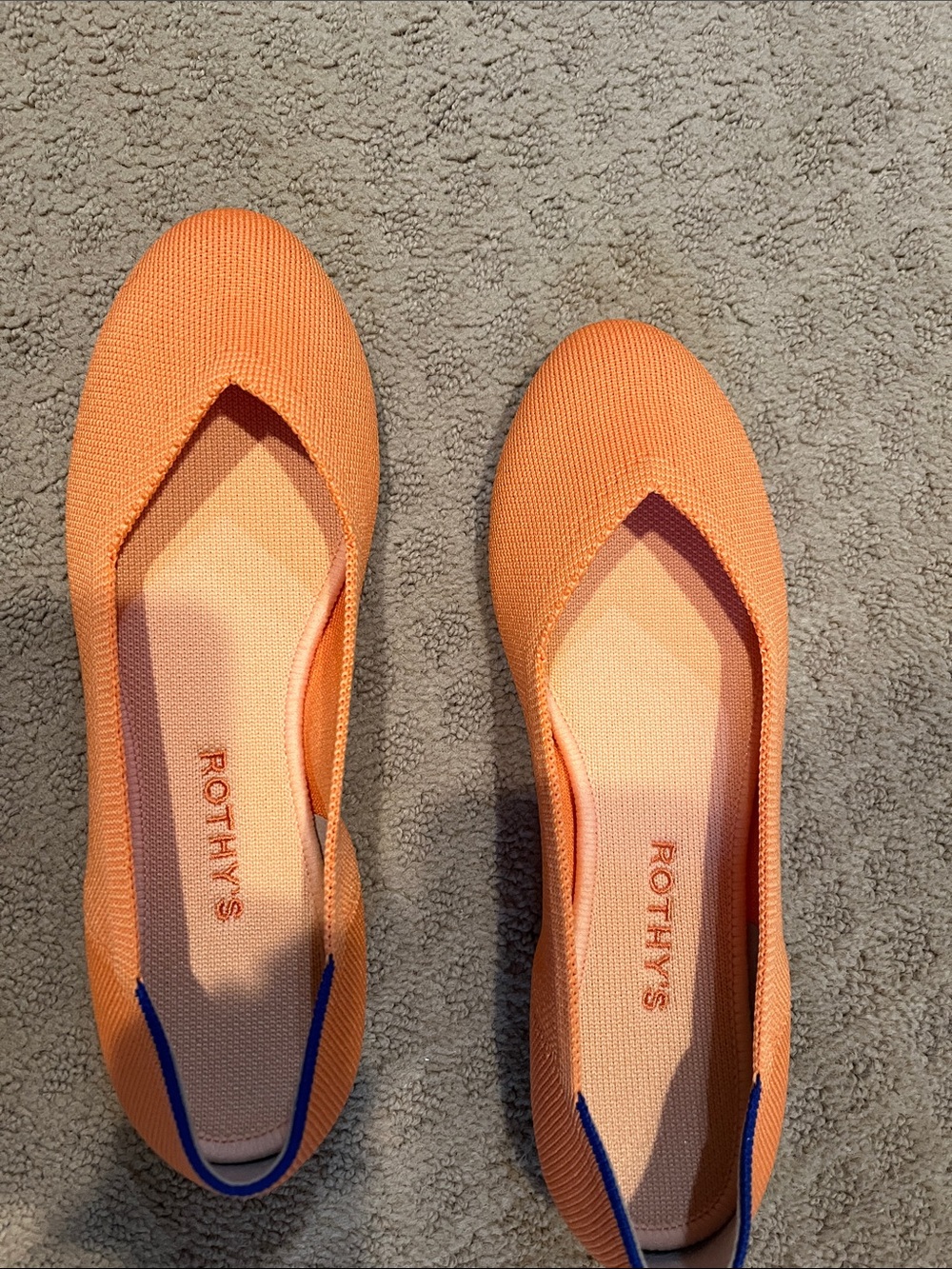 Rothy's Orange Knit Flats with Lime Green Insole